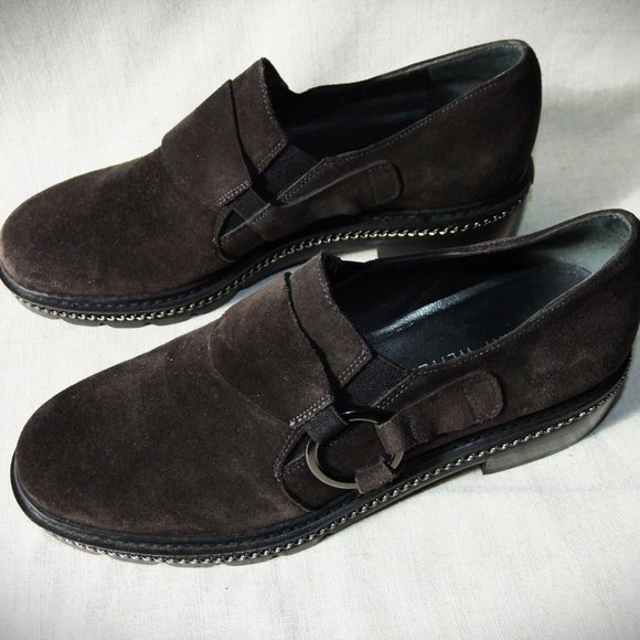 NEW size 7 Stuart Weitzman suede Oxfords dark brownish/charcoal colour - Picture 2 of 6